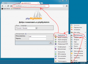 Как открыть phpmyadmin в openserver?