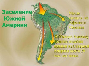 В каком направлении шло заселение территории Южной Америки?