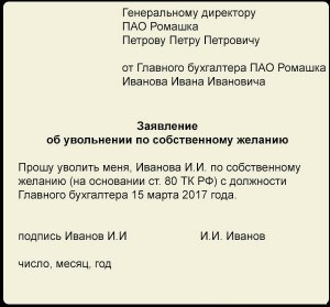 На чье имя пишется заявление об увольнении по собственному желанию?