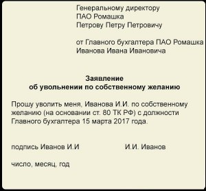 На чье имя пишется заявление об увольнении по собственному желанию?