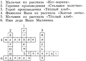 Кроссворд по рассказу "Живая шляпа", как составить?