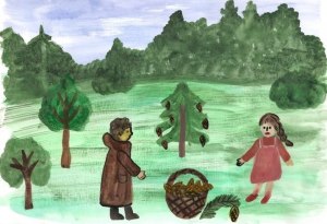 Как сравнить поведение девочки и незнакомца из «Корзины с еловыми шишками»?