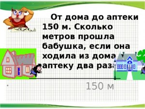 Задача. Внучка и дедушка идут в аптеку. Какое расстояние до аптеки от дома?